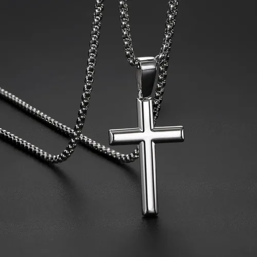 Miniatura 6 de Jstyle Collar de cruz para hombre, colgante de cruz de plata de ley con cadena Rolo para hombres y mujeres, 16-24 pulgadas, Circonia cúbica