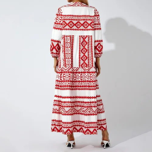 Miniatura 6 de Bowiln Vestido largo con estampado casual para mujer, con lazo frontal, cuello redondo, manga larga, holgado, talla grande