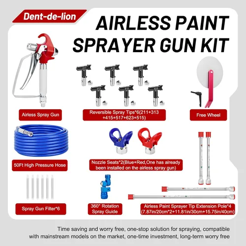 Miniatura 7 de Kit de 22 pistolas pulverizadoras de pintura sin aire para pintura de casas, pistola de pulverización sin aire con 6 puntas de pulverización