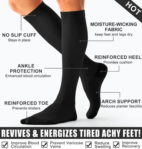 Miniatura 7 de Calcetines de compresión para mujeres y hombres (3 pares) El mejor apoyo para enfermeras, correr, senderismo, recuperación y calcetines de vuelo