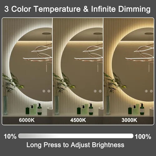 Miniatura 2 de Espejo LED para baño de 24 pulgadas, 3 temperaturas de color (3000K/4500K/6000K), retroiluminación regulable, antivaho, vidrio HD de 5MM, CRI 90+