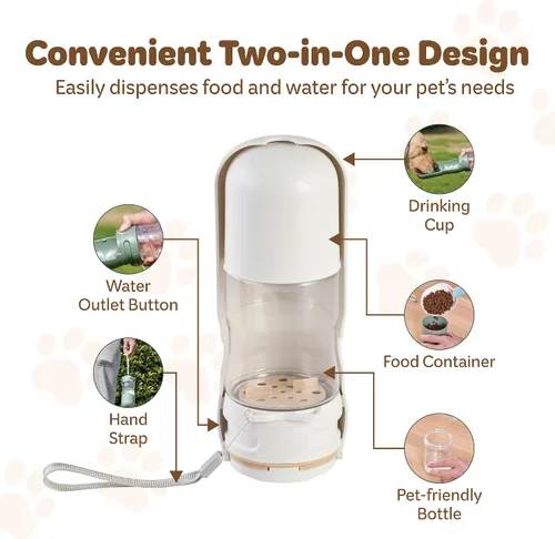 Miniatura 3 de Desired Things Dispensador Portátil de Comida y Agua para Mascotas, 2 en 1 Botella de Agua para Gatos y Perros Pequeños y Contenedor de Comida