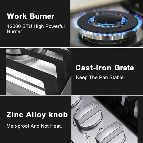 Miniatura 4 de Placa de cocina de gas de 30 pulgadas, estufa de gas integrada con 5 quemadores, cocinas convertibles NG/LPG, placa de cocina de propano de 5