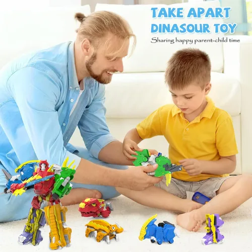 Miniatura 5 de Wenbeier - Juguetes de robot dinosaurio 5-en-1 transformables que incluyen 5 figuras de acción de dinosaurio - Construye y combina en un guerrero