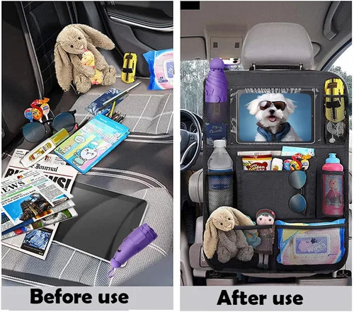 Miniatura 4 de Organizador de asiento trasero de automóvil con soporte para tableta, 1 protector de asiento trasero con 9 bolsillos de almacenamiento, accesorios
