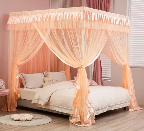 Miniatura 12 de Mengersi Cortina para Dosel de Cama Princesa, con 4 Esquinas, Dosel con Mosquitero para Cama de Princesa (Blanco, Doble)