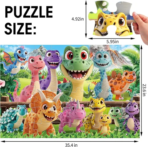 Miniatura 2 de Rompecabezas de piso Jumbo para niños de 4 a 6 años, rompecabezas de 48 piezas de dinosaurio de dibujos animados, rompecabezas grandes, juguetes