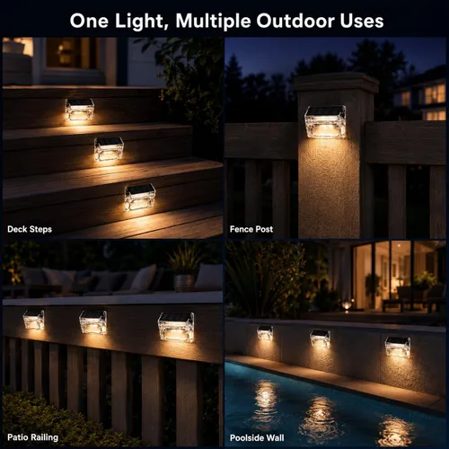 Miniatura 6 de Qualdout Paquete de 8 luces solares para exteriores, luces solares impermeables para cubierta con lente acrílica transparente, luces solares blancas