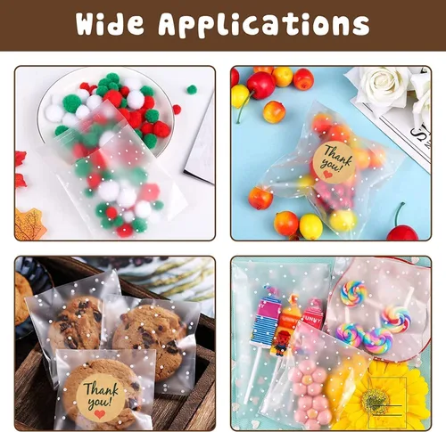 Miniatura 4 de YVPSI Bolsas autoadhesivas para galletas, bolsas de celofán transparentes con sello, etiquetas de agradecimiento para embalaje, dulces, panadería