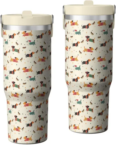 Miniatura 20 de Dachshund - Vaso de viaje aislado de acero inoxidable de 20 onzas con asa y pajilla, regalo para mujer, para el Día de la Madre, a prueba de fugas