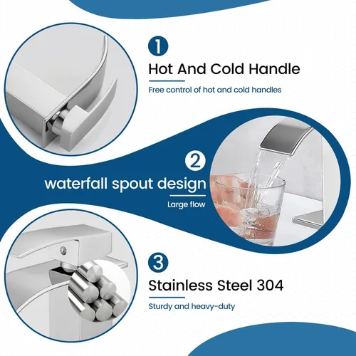 Miniatura 4 de Airuida Grifo de Baño con Acabado Cromado Pulido Boquilla de Cascada Mango Único Agujero Único Grifo de Lavabo de Baño 1 o 3 Agujeros Grifo de cromo