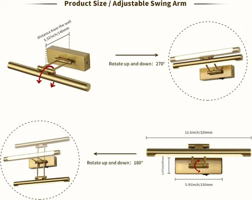 Miniatura 4 de Luces de imagen a pilas con control remoto y temporizador, luz de arte inalámbrica para pinturas con brazo oscilante ajustable en latón, luces