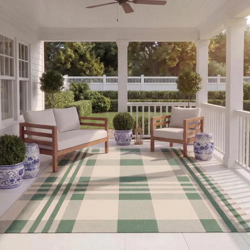 Miniatura 43 de SAFAVIEH Alfombra Lavable para Exteriores Colección Courtyard - 2'3" x 4', Beige y Azul, Patrón a Cuadros, No Desprende Pelusa y Fácil Limpieza