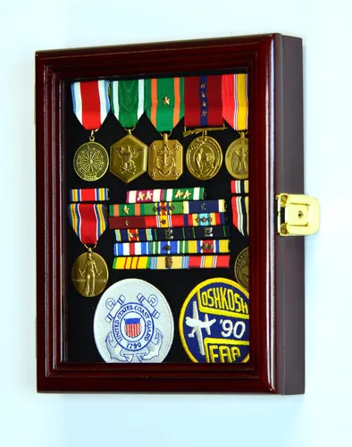 Miniatura 2 de XS - Caja de exhibición militar para medallas, pasadores, parches, insignias, cintas, insignias, 98% con bloqueo UV Cereza