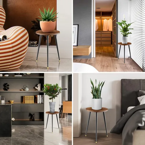 Miniatura 6 de KINNARY Soporte para plantas de interior, mesa de madera de mediados de siglo para macetas, soporte alto de metal resistente, decoración moderna