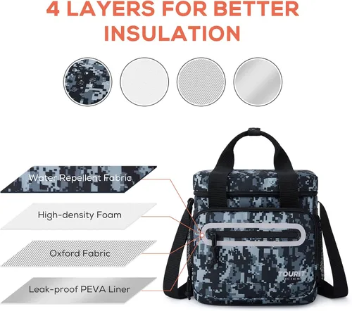Miniatura 4 de TOURIT Lonchera grande de 14L con aislamiento para almuerzo, enfriador de comida para hombres y mujeres, color negro Camuflaje