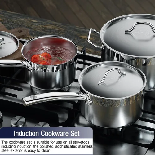 Miniatura 8 de Cooks Standard Juego de utensilios de cocina de acero inoxidable, ollas y sartenes profesionales incluyen cacerola, sartén para saltear, olla