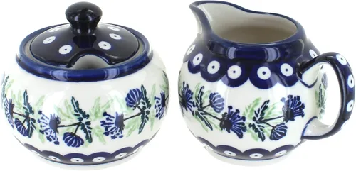 Miniatura 3 de Set de crema y azúcar de ballina de cerámica polaca Blue Rose