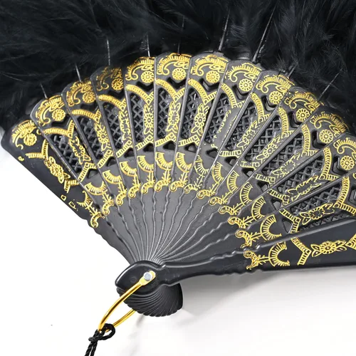 Miniatura 3 de BABEYOND Abanico de plumas de marabú estilo vintage de los años 20, abanico plegable de mano estilo flapper para disfraz y baile