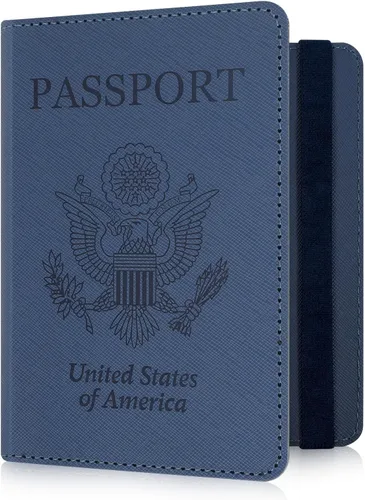 RSAquar Soporte para pasaporte para mujeres y hombres, de piel sintética de alta calidad, cartera de pasaporte de viaje, con bloqueo RFID, cubierta