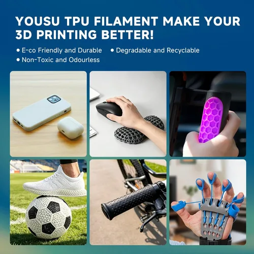 Miniatura 5 de Yousu Filamento de TPU 1.75mm, Filamento Flexible TPU95A, Filamento Suave para Impresora 3D, Filamento de Impresión 3D TPU Negro, Carrete de 1kg