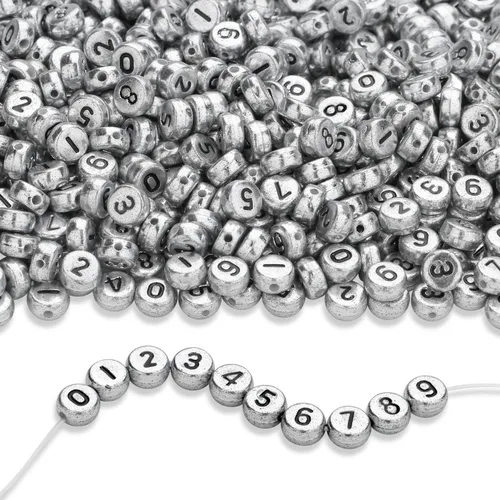 Miniatura 25 de LAIDANLA - 1500 cuentas de letras acrílicas del alfabeto doradas, cuentas redondas blancas de 7×4mm para hacer joyas, pulseras, collares, llaveros