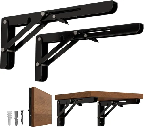 Miniatura 8 de LEOPO Soportes de estante plegables de 8 pulgadas - 2 paquetes Soportes plegables resistentes triangulares montados en la pared para mesa plegable