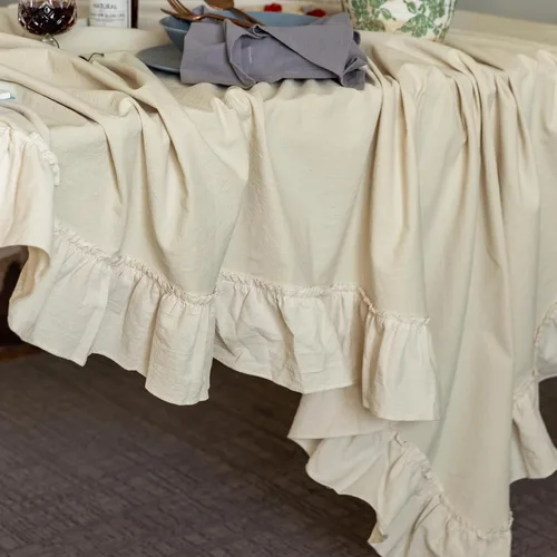 Miniatura 7 de GLORY SEASON Mantel retro con volantes de algodón lavable para mesa rectangular, para baby shower, cocina, fiesta, decoración de boda, 60 x 84