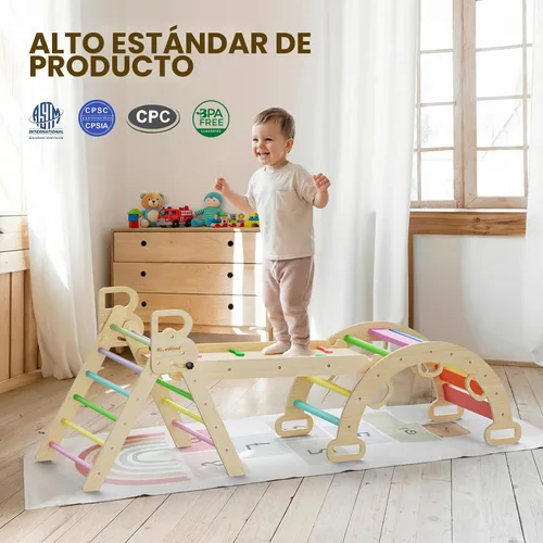Miniatura 4 de BlueWood Pikler - Juego de triángulos con mango seguro, plegable 7 en 1 Montessori Juguetes de escalada para niños pequeños, juego de escalada