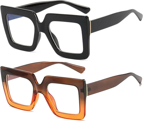 Miniatura 2 de Onrtry - Gafas de luz azul grandes y cuadradas para mujeres y hombres, con marco grueso, para computadora, sin receta, gafas de gran tamaño P4 Negro