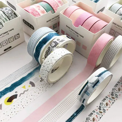 Miniatura 5 de Juego de 5 Rollos de Cinta Washi Creativa Básica Delgada Cintas Decorativas para Artes, Manualidades DIY, Diarios de Viñetas, Planificadores, Punto