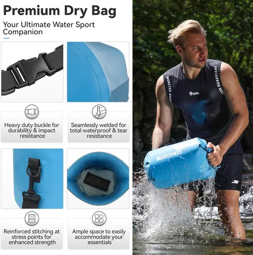 Miniatura 2 de MARCHWAY - Bolso seco flotante e impermeable 1.32/2.64/5.28/7.93/10.57 galones, parte superior enrollable, mantiene secos equipos de kayak rafting