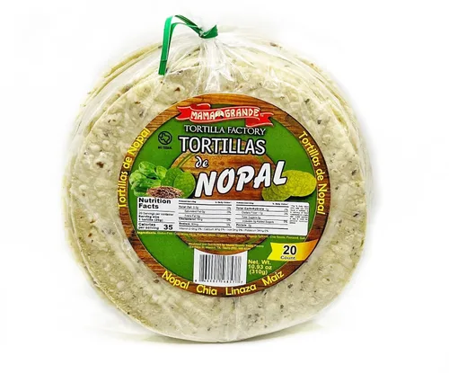 Mama Grande Tortilla Factory - Tortillas de cactus de Nopal - 1 paquete (20 tortillas) - 5 pulgadas - Espinacas orgánicas - Chía y linaza -