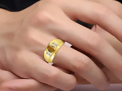 Miniatura 2 de Rylos Anillos de oro amarillo de 14 quilates para hombre, estilo clásico de diseñador de 0.315 x 0.236in, piedras preciosas ovaladas y auténticas