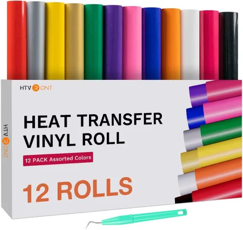 HTVRONT Paquete de 12 vinilos de transferencia de calor HTV - Rollos de vinilo HTV de 12 pulgadas x 5 pies, vinilo fácil de cortar para planchar en