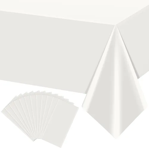 Miniatura 32 de 3 manteles color beige para mesas rectangulares, mantel desechable de plástico marfil, mantel impermeable color crema para cumpleaños, bodas
