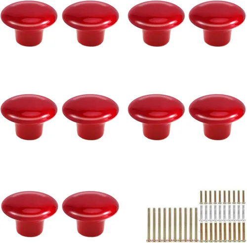 Paquete de 10 pomos de cerámica redondos vintage para cajones, armarios, armarios, pomos de puerta de armario, pomos de gabinete de cocina con Rojo