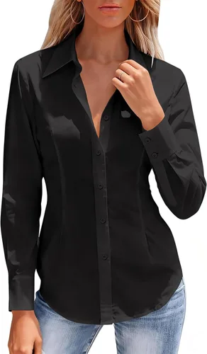 Miniatura 10 de Camisas con botones para mujer, camisa de vestir ajustada sin arrugas, blusa con cuello para trabajo, ropa de oficina, atuendo de otoño