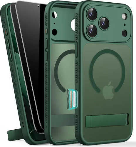 Miniatura 21 de BXYJY Funda magnética para iPhone Air con soporte, compatible con MagSafe, botón de control de cámara, protección completa de la lente, caída