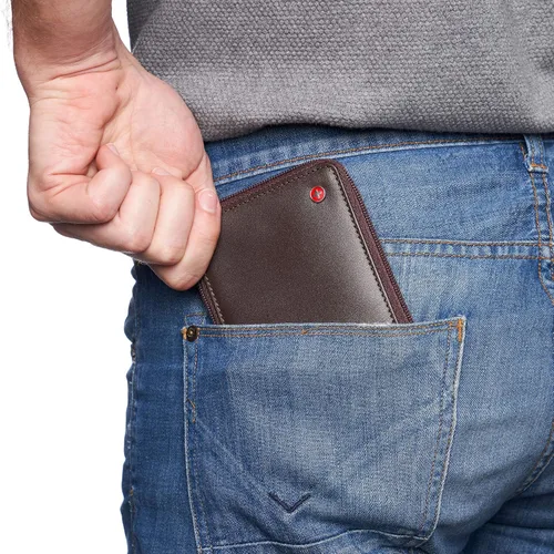 Miniatura 4 de Alpine Swiss Logan - Cartera de cuero con cremallera RFID para hombre, con cremallera alrededor de la bifurcación, viene en caja de regalo