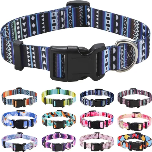 Miniatura 51 de Mihqy - Collar de perro, patrones geométricos florales, tribales, bohemios, collar de estilo étnico, suave y ajustable, para perros pequeños, Pink