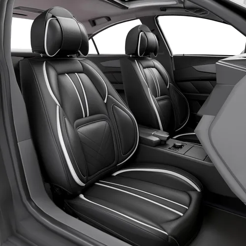 Miniatura 14 de ASLONG 5 piezas 2025 Fundas para asientos delanteros y traseros de auto, accesorios para el interior del auto con cuero Nappa resistente al agua Gris