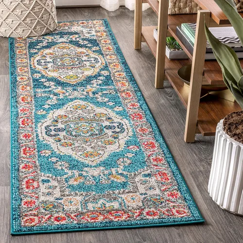 Miniatura 11 de JONATHAN Y Alfombra bohemia para interiores, color azul y amarillo, 3 x 5, medallón bohemio elegante, floral, fácil de limpiar, alto tráfico