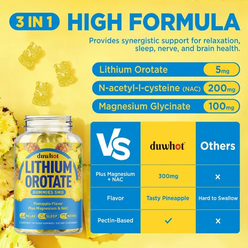 Miniatura 2 de Gomitas de orotato de litio de 5 mg, suplementos de litio de baja dosis con magnesio y NAC para aliviar el estado de ánimo y el estrés, suaves