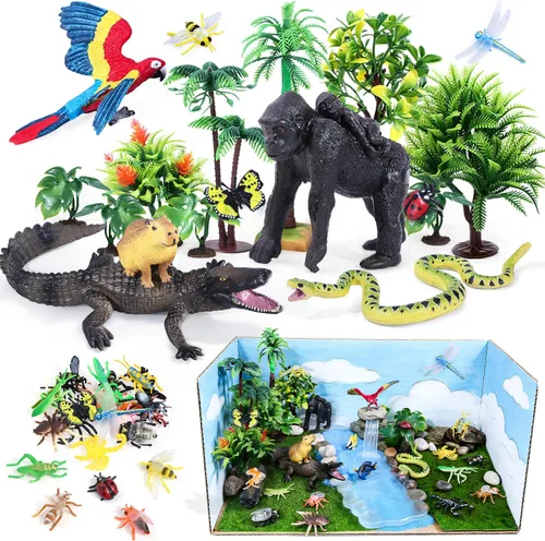 Miniatura 9 de SIENON Juego de 60 piezas de juguetes de animales árticos, mini figuras de animales de invierno con oso polar, pingüino, caribú, frailecillo, lince