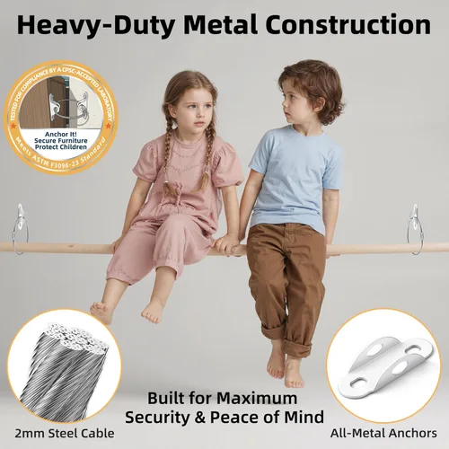 Miniatura 4 de RORMGO Anclajes para muebles, paquete de 10 anclajes antipunta para muebles a prueba de bebés, correas de anclaje de pared de metal extra fuertes