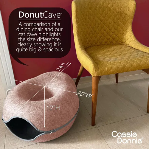Miniatura 4 de Cama túnel para gatos de interior, mediana y grande, casa cueva en forma de donut de hasta 22 libras, espaciosa para 2 gatitos (marrón)