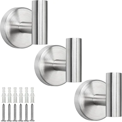 TocTen Gancho para toallas de baño, paquete de 3 ganchos para bata de pared, gancho de acero inoxidable SUS 304, gancho de toalla resistente para