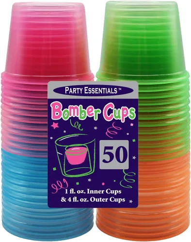 Miniatura 3 de Party Essentials Copas de bombardero de plástico, vasos Jager Bomb Shot, 4 onzas, neón surtido, 50