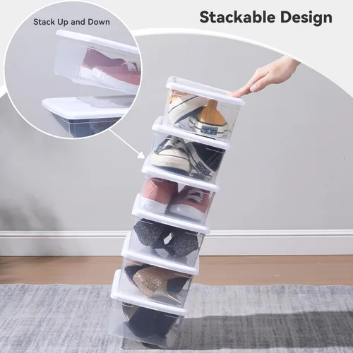 Miniatura 5 de novelinks Paquete de 8 contenedores de almacenamiento de plástico transparente de 6 cuartos de galón con tapas, cajas apilables para zapatos, Blanco